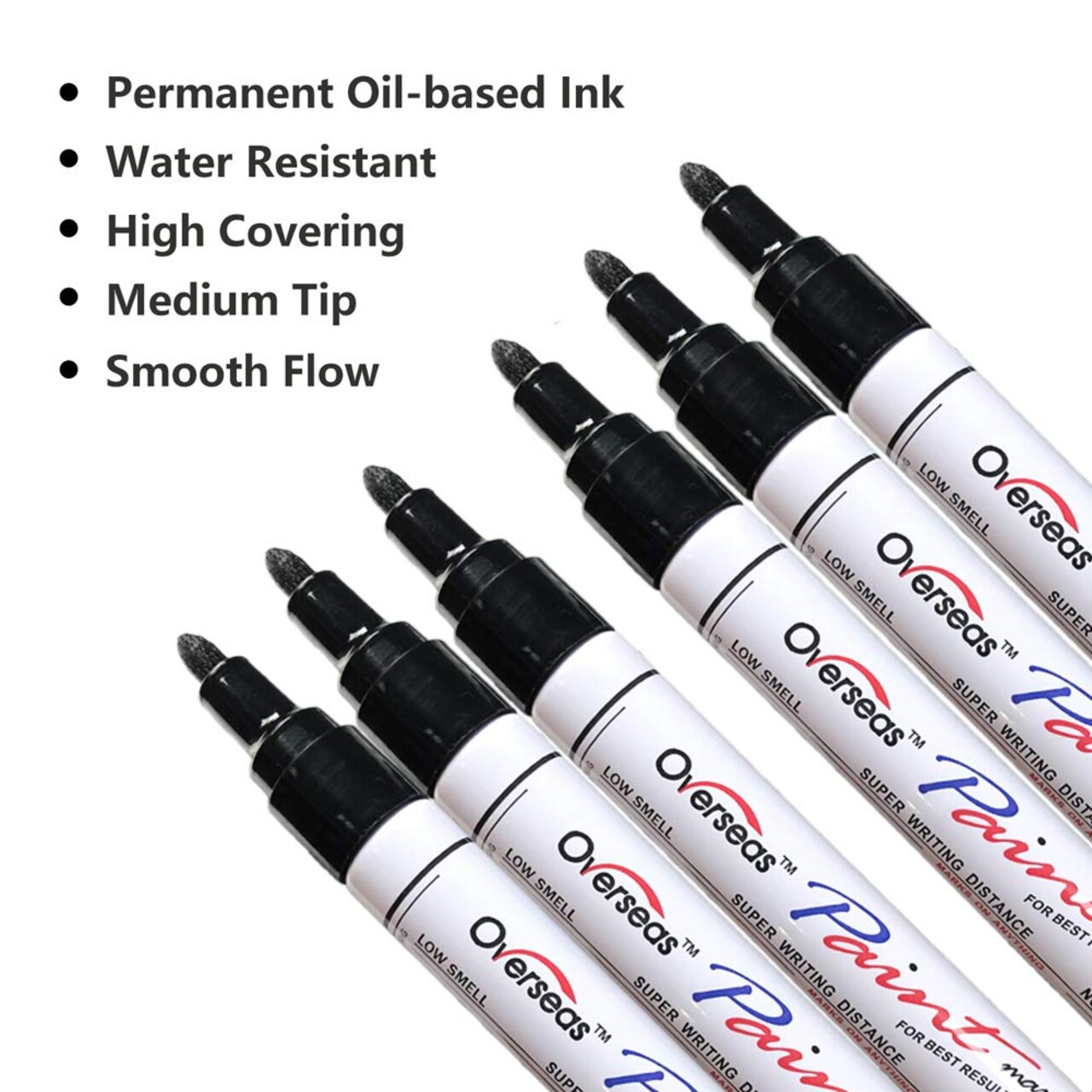 6 Pieces Black Paint Markers Pens - Single color Permanent Oil Based Paint Pen, Medium Tip, Quick Dry and Waterproof Marker for Rock, Wood, Fabric, Plastic, Canvas, Glass, Mugs, Canvas, Glass